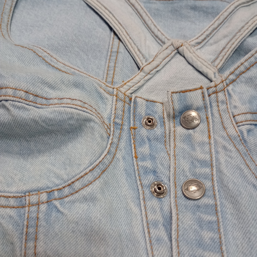 Bongo Vintage 90s Y2K Denim Mini Dress Light Wash - Picture 3 of 12